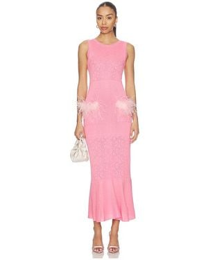 Andreeva Peony Knit Dress With Real Ostrich Feather Details en Pink - Rose