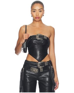 Markgong Oberteil Faux Leather Floral Imprinted Tube With Detachable Belt - Schwarz