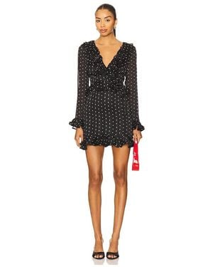 Bardot Frill Detail Spot Mini Dress - Black