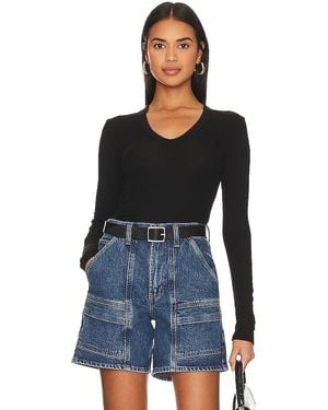 Enza Costa Rib Bold Long Sleeve U Top - Blue