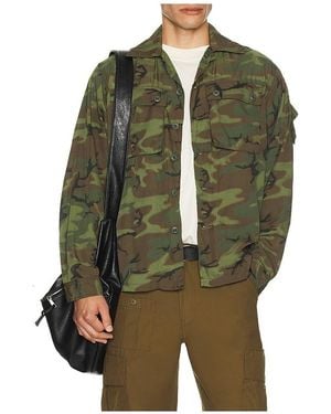 Beams Plus Mesh Camo Jacquard Mapping Print Shirt - Green