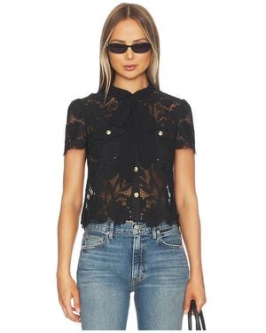 Self-Portrait Lace Tie Neck Top - Black