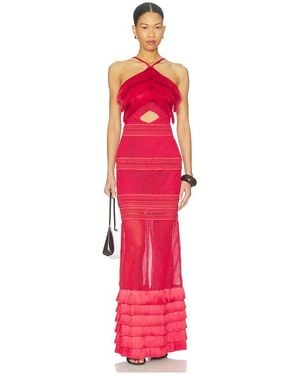 PATBO Radiant Fringe Halterneck Maxi Dress - Red