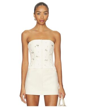 GUIZIO Embellished Twill Corset Top - White