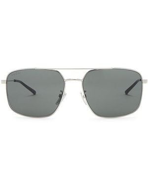 Gucci Web Stripe Rectangular Sunglasses - Metallic