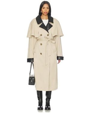 WeWoreWhat Faux Leather Trim Trench Coat - Natural