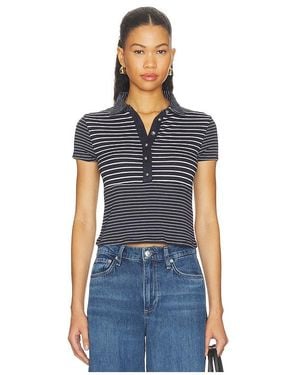 Rag & Bone The Knit Button Stripe Polo Tee - Blue