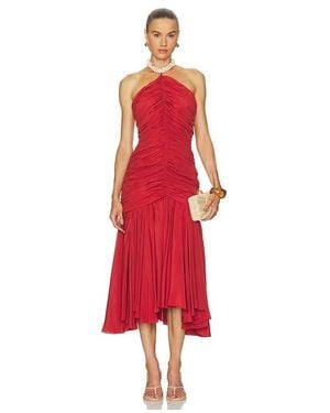 Balmain Shell Detail Draped Crepe Long Dress - Red