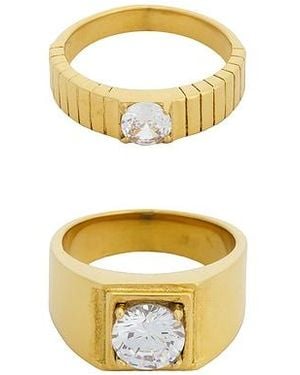 petit moments Round Stone Statement Ring Set Of 2 - White