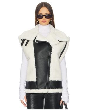 Jocelyn Faux Shearling & Leather Moto Vest - Black
