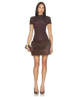 Bronx and Banco Short Sleeve Mini Dress With Faux Fur Trim - Brown