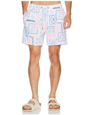 Vintage Summer Seersucker Strech Volley Swim Trunks - Blue