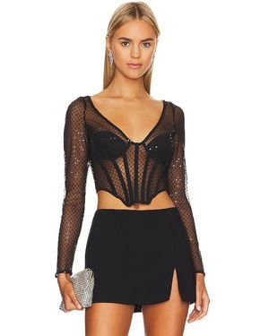 Bardot Sequin Mesh Corset Top - Black