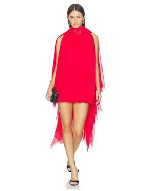 David Koma 3D Flower Embroidery Neck Detail Draped Mini Dress - Red