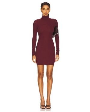 knee length dresses for ladies Turtleneck Long Sleeve Mini Dress with Slit and Ribbed Paneling main image 1