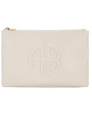 Anine Bing Pebbled Leather Lili Zip Pouch - Natural