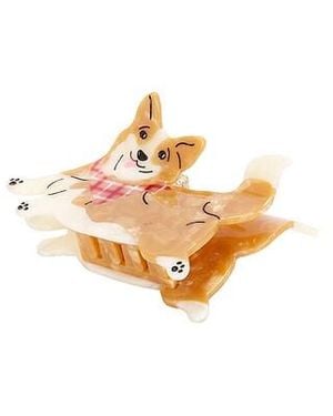 Solar Eclipse Hand-Painted Corgi Claw Hair Clip - White