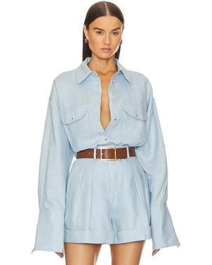 Helsa Linen Button Down Shirt - Blue