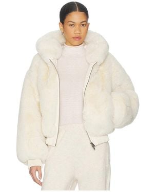 Skims Faux Fur Shrunken Zip Up Jacket - White