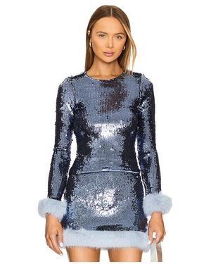 Show Me Your Mumu Fran Top With Faux Fur En Color Royal Talla (También En M, S, Xs) - Azul