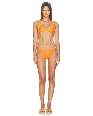 naranja furcado Latex Splash Matte Bent Bikini Set - Orange