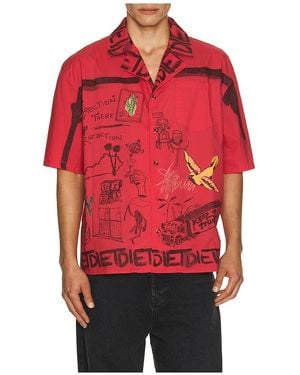 DIET STARTS MONDAY Doodle Button Up Shirt - Red