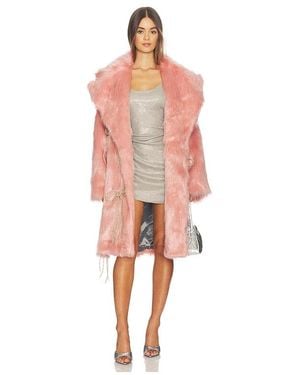 Milkwhite Faux Fur Coat With Faux Pearls - Pink