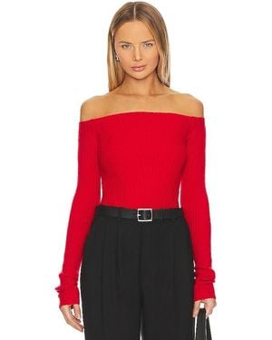 White + Warren Warren Cashmere Off Shoulder Top - Red