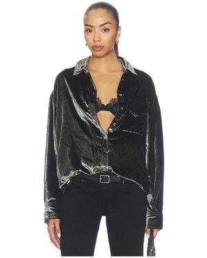 Free People X We The Free Alexi Solid Velvet Shirt - Black