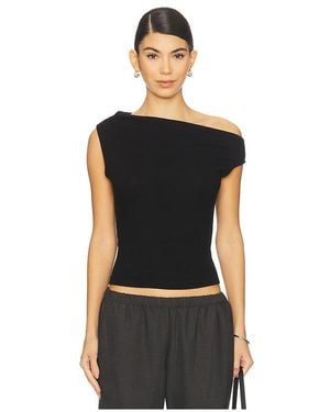 Leset Lauren Ruched Asymmetrical Shoulder Top - Black