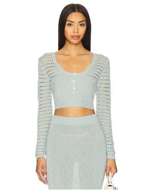Matthew Bruch Striped Mesh Long Sleeve Cropped Henley - Multicolour