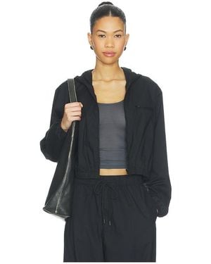 Skims Swiss Cotton Sateen Cropped Zip Up Jacket - Black