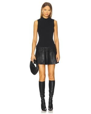 MILLY Strickkleid Mit Faltenrock Aus Leder - Schwarz