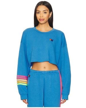 Aviator Nation Rugby Stitch Relaxed Cropped Crew Sweatshirt - Blue