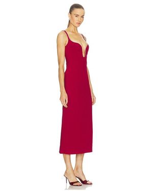 knee length dresses for ladies NOELLE Velvet Satin Mix Bardot Midi Dress In Burgundy