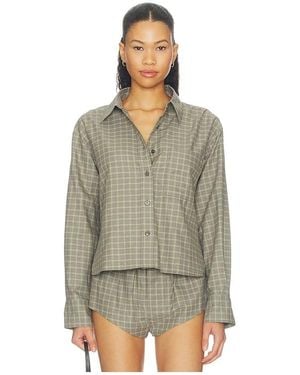 Closed Cropped Oversized Shirt - Green