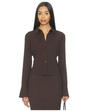 GOOD AMERICAN Matte Jersey Long Sleeve Shirt - Brown