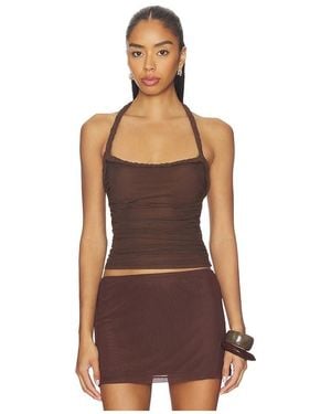 SNDY'S Gianna Ruched Halterneck Top - Brown