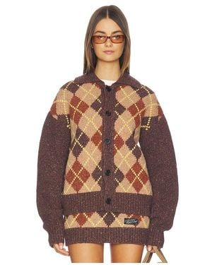 we11done Knit Argyle Intarsia Cardigan - Brown