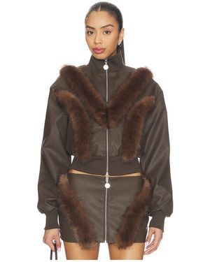 OW Collection Bela Faux Fur Jacket - Brown