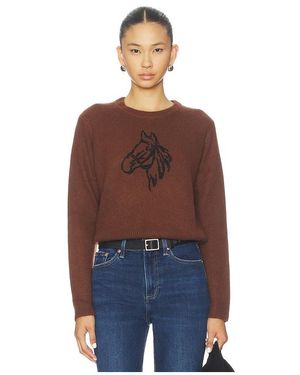 White + Warren Cashmere Blend Horse Embroidered Crew Jumper - Blue