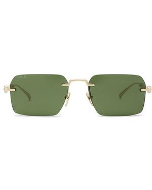 Gucci Rectangular Bamboo Metal Sunglasses - Grün