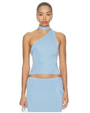 MAJORELLE Kaidyn One Shoulder Flower Embroidered Top - Blue