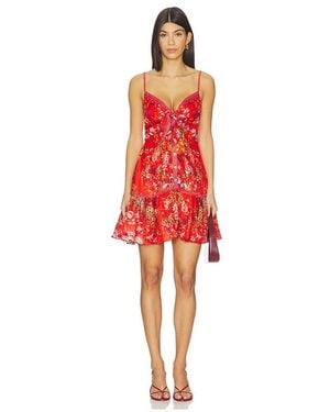 CAMILLA Tie Front Short Dress With Hem Ruffle - Red