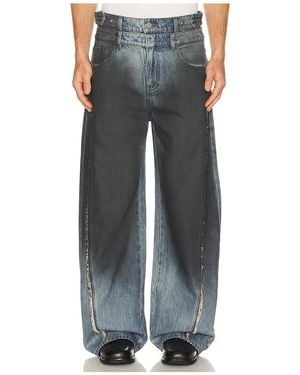 Feng Chen Wang Double Waist Gradient Denim Trousers - Blue