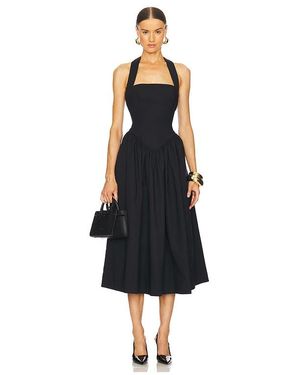Helsa Faille Halter Midi Dress - Black