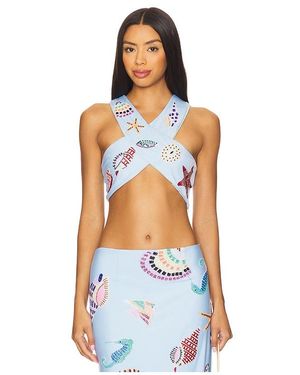 Oceanus Kshell Hand Beaded Top - Blue