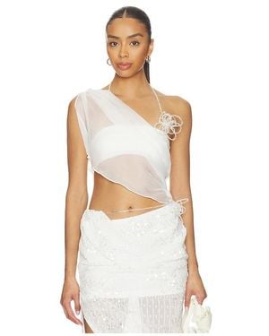 MARRKNULL Oberteil Asymmetric Beaded Chiffon - Weiß