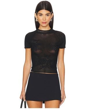 Fleur du Mal Kurzärmeliges Shirt Lace Insert Poplin - Schwarz