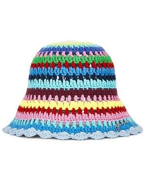 Ganni Crochet Stripe Bucket Hat - Blue